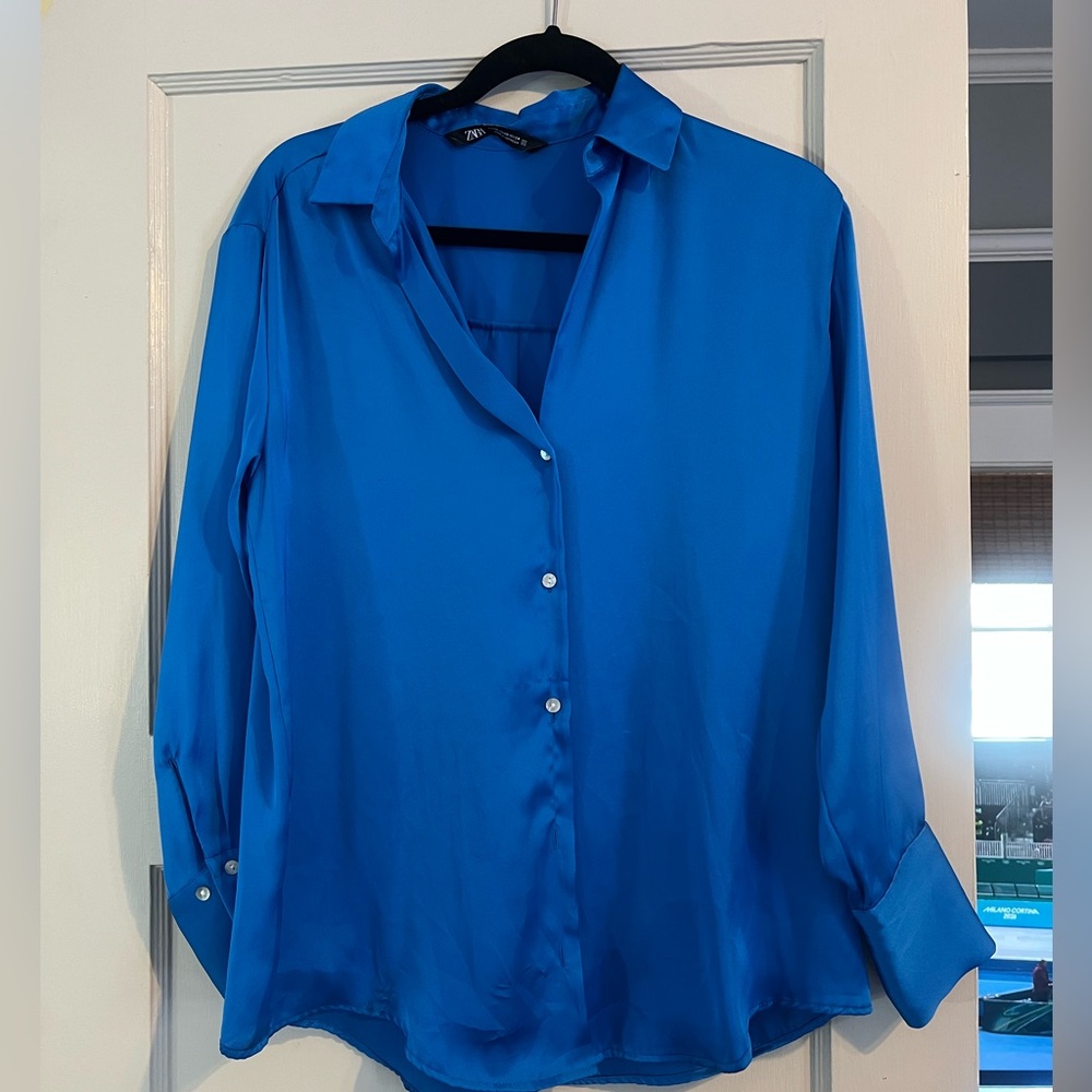 Zara Vibrant Blue Button Down Shirt
